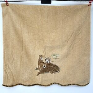 Avanti Vintage Large Bath Towel 27 x 50 Cheetah Family Embroidered Cotton